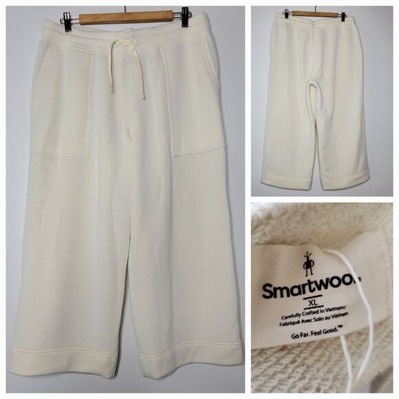 Smartwool Women's Recycled Terry Crop Wide Leg Pant In Almond NEW WITH TAGS - Picture 1 of 16